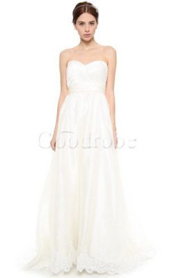 Robe de mariée simple longue ruché de traîne courte fermeutre eclair – GoodRobe