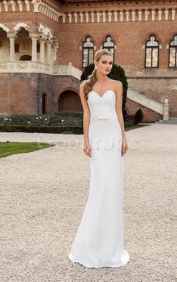 Robe de mariée simple naturel jusqu’au sol de fourreau avec nœud – GoodRobe