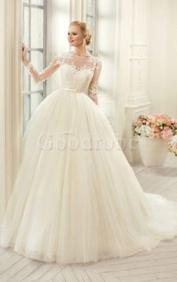 Robe de mariée vintage fermeutre eclair de mode de bal en tulle en dentelle – GoodRobe