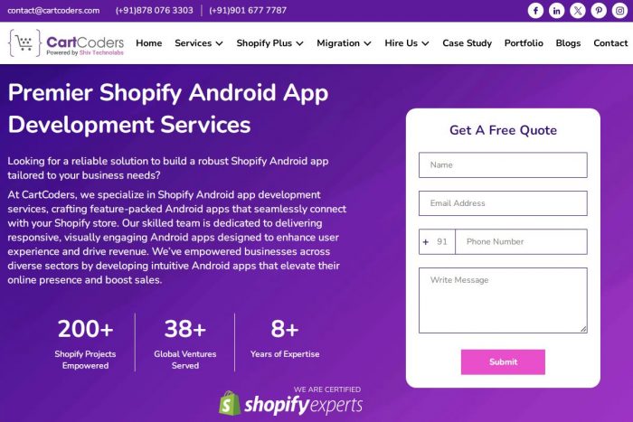 Top-rated Shopify Android App Development Company | CartCoders