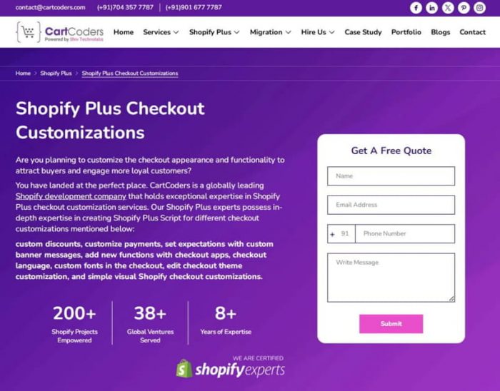 Shopify Checkout Extension Development Services by CartCoders