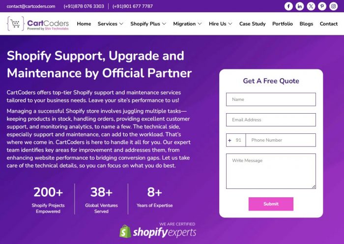 Shopify Support, Upgrade and Maintenance by Official Partner