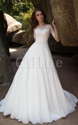 Abito da Sposa A-Line Semplice Coda A Strascico Corto in Chiffon Largo – Gillne.it