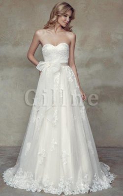 Abito da Sposa Allacciato Naturale Cuore con Fiocco con Applique – Gillne.it