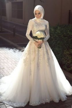 Abito da sposa alta coperta in tulle eccellente con piega romantico pudica – Gillne.it