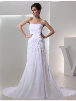 Abito da Sposa Alta Vita in Chiffon Coda A Strascico Cappella Senza Strap A-Line – Gillne.it