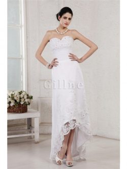 Abito da Sposa Asimmetrici Alta Bassa Senza Maniche con Perline in Organza – Gillne.it