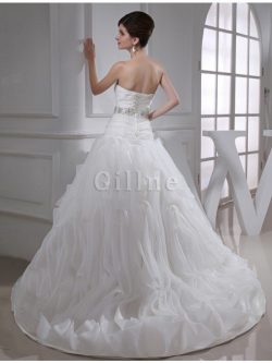 Abito da Sposa Coda A Strascico Corto Alta Vita Senza Maniche con Perline in Organza – Gil ...