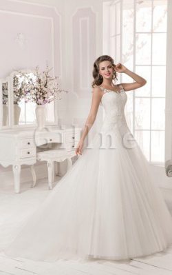 Abito da Sposa Coda A Strascico Corto con Applique A-Line Barchetta Senza Maniche – Gillne.it