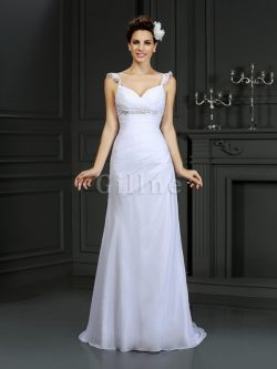 Abito da Sposa Coda A Strascico Corto Lunghi Senza Maniche Largo Bretelle in Chiffon – Gil ...