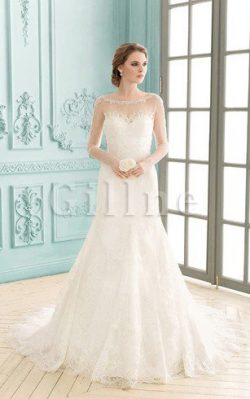 Abito da Sposa con Applique con Tre Quarti Lunghezza Maniche A-Line Semplice Largo – Gillne.it