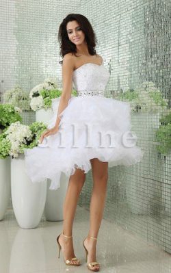 Abito da Sposa con Cascata Volant con Perline Asimmetrici con Increspature con Nastro – Gi ...