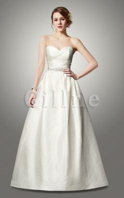 Abito da Sposa con Criss-cross in Taffeta Coda A Strascico Corto con Nastro Naturale – Gil ...