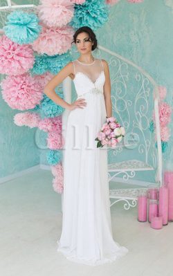 Abito da Sposa con Increspato con Perline A Terra Senza Maniche in Chiffon – Gillne.it