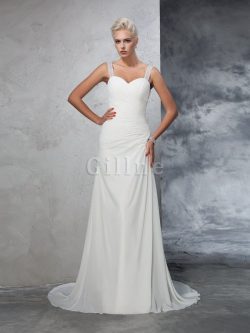 Abito da Sposa con Increspato Lungo Coda A Strascico Corto Largo Bretelle in Chiffon – Gil ...