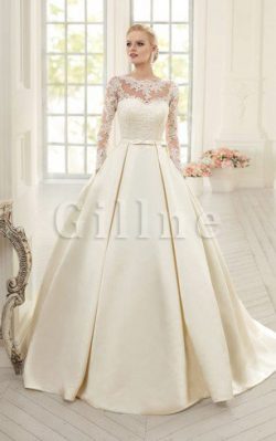 Abito da Sposa con Maniche Lunghe Bordo Ondulato in Pizzo Allacciato Semplice – Gillne.it