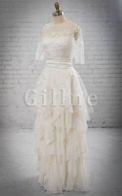 Abito da Sposa con Mezze Maniche a Riva con Applique con Fusciacca con Nastro – Gillne.it