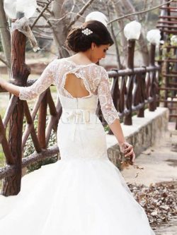 Abito da sposa convenzionale con ricamo onorevole in tulle in pizzo a riva – Gillne.it