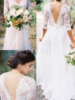 Abito da sposa in chiffon a-line a terra con applique divino naturale – Gillne.it