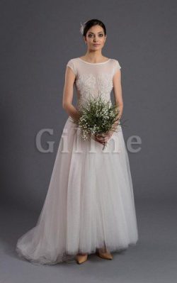 Abito da Sposa in Tulle con Manica Corte Coda A Strascico Corto Naturale A Terra – Gillne.it