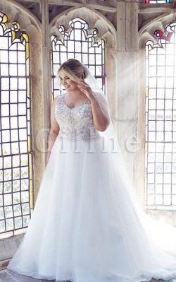 Abito da Sposa Lunghi Elegante in Tulle V-Scollo Taglia Forte – Gillne.it