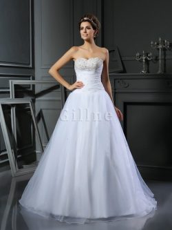 Abito da Sposa Lungo Senza Maniche Naturale con Perline Ball Gown – Gillne.it