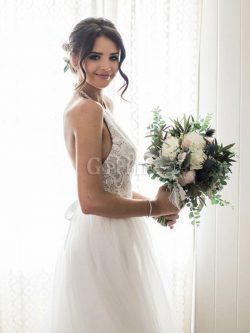 Abito da sposa principessa con ricamo in tulle schiena nuda in pizzo angelica – Gillne.it