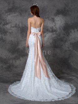 Abito da Sposa Senza Strap Coda A Strascico Corto Sirena Schiena Nuda in Pizzo – Gillne.it