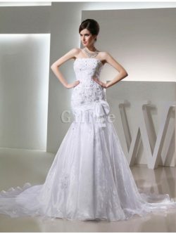 Abito da Sposa Sirena Alta Vita Senza Strap in Organza con Perline – Gillne.it