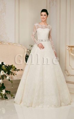 Abito da Sposa tradizionale con Cristino con Maniche Lunghe A-Line A Terra – Gillne.it