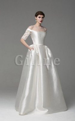 Abito da Sposa Vintage con Fusciacca con Applique Fuori dalla spalla con Mezze Maniche – G ...