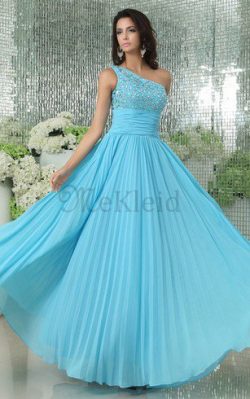 A-Line Chiffon Sittsames Abendkleid ohne Ärmeln mit Plissierungen – MeKleid.de