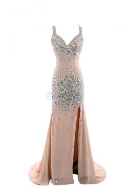 A-Line Paillettenbesetztes Chiffon Luxus Sternenhimmel Abendkleid mit V-Ausschnitt – MeKle ...