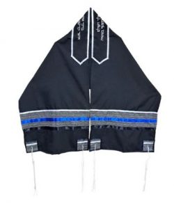 Bar Mitzvah Tallit ,Black Tallit with Blue and White Stripes