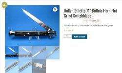 Italian Stiletto 11″ Buffalo Horn Flat Grind Switchblade $114.75