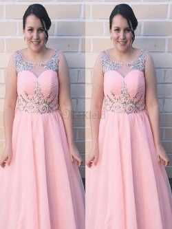 Chiffon Natürliche Taile Bodenlanges Ballkleid ohne Ärmeln in Großen Größe – MeKleid.de