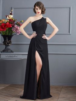 Chiffon Rückenfreies Ärmelloses Ballkleid mit Natürlicher Taille mit Perlen – MeKleid.de