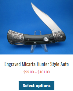 Engraved Micarta Hunter Style Auto $99.00 – $101.00