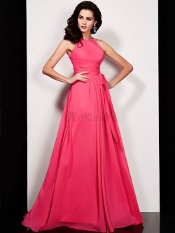 Ärmelloses hoher Ausschnitt Chiffon Drapiertes Prinzessin Ballkleid – MeKleid.de