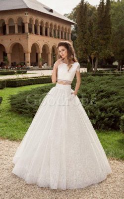 Robe de mariée a-ligne de col bateau 2 pice avec manche courte longueur au ras du sol – Go ...