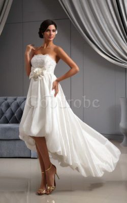 Robe de mariée a-ligne haut bas col en forme de cœur manche nulle decoration en fleur – Go ...