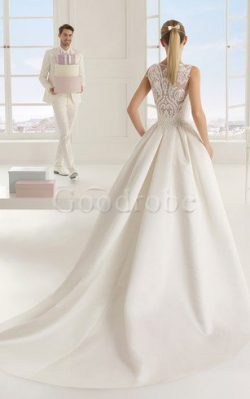 Robe de mariée avec fleurs de mode de bal en satin avec gaze de traîne courte – GoodRobe