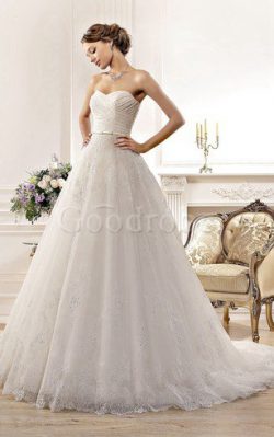 Robe de mariée cordon a-ligne manche nulle entrecroisé en dentelle – GoodRobe