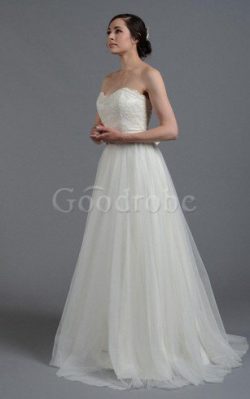 Robe de mariée de col en cœur cordon longueur au ras du sol textile en tulle avec perle –  ...