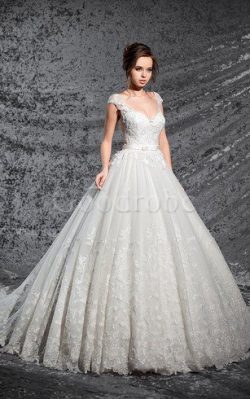 Robe de mariée de mode de bal avec manche épeules enveloppants a-ligne cordon en tulle – G ...