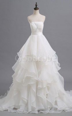 Robe de mariée d’epaule ecrite manche nulle en organza bretelles spaghetti avec fronce  ...