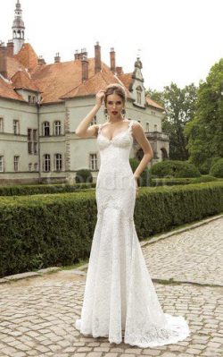 Robe de mariée distinguee romantique de sirène bandouliere spaghetti de traîne courte – Go ...