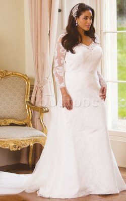 Robe de mariée facile distinguee v encolure de traîne moyenne avec décoration dentelle – G ...