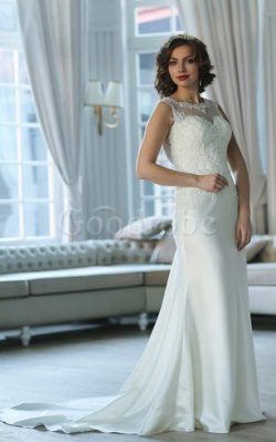 Robe de mariée gaine en satin trou de serrure de traîne mi-longue decoration en fleur – Go ...