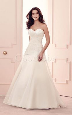 Robe de mariée humble longue facile avec décoration dentelle de traîne courte – GoodRobe